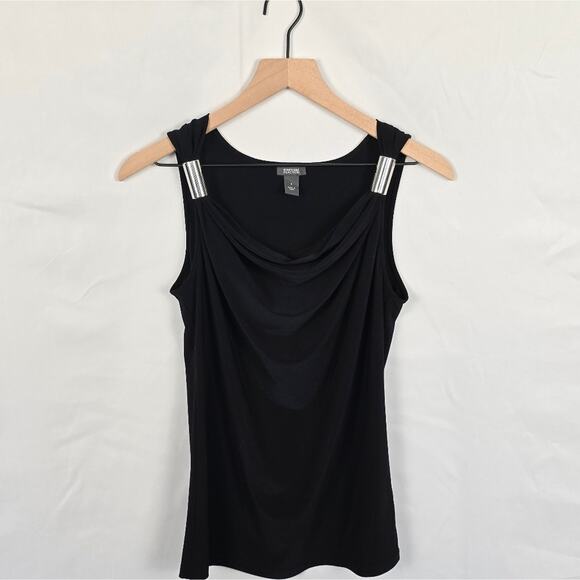 Y2K Kenneth Cole Black Cowl Neck Tank Top S | Silver Strap Detail Sexy - Picture 1 of 3
